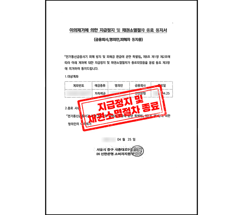 채권소멸절차종료통지서